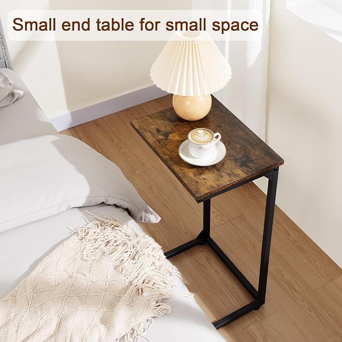AMHANCIBLE C Shaped End Tables, Couch Side Tables that Slide Under, TV Trays for Living Room, Bedroom, Small Space, Sofa, Brown HET02BBR-1