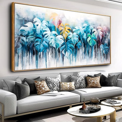 Wall Art Colorful Leaf Abstract Modern Artwork Canvas Painting for Bedroom Living Room Office Large Decor 24"x48" with Framed