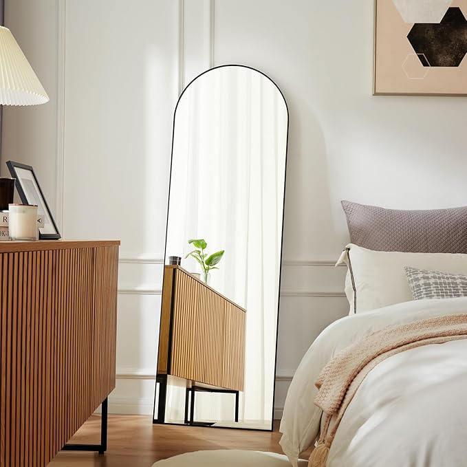 Sweetcrispy 71"x26" Arched Full Length Mirror, Full Body Mirror with Aluminum Alloy Thin Frame, Leaning or Standing, Suitable for Bedroom, Livingroom, Cloakroom, Black