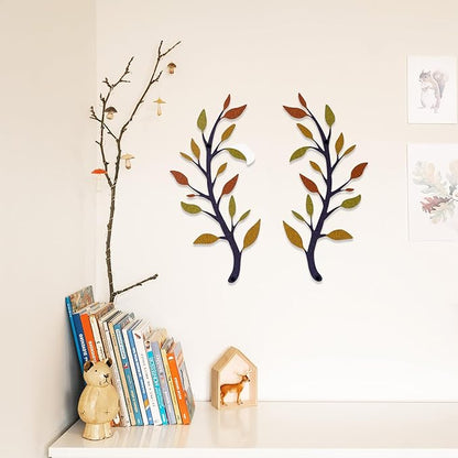 Yuzhuo 2 Pieces Metal Tree Leaf Wall Decor Branch Leaf Wall Art for Home Bedroom Living Room Iron Scroll Above The Bed Decorations (Yellow Orange, L)