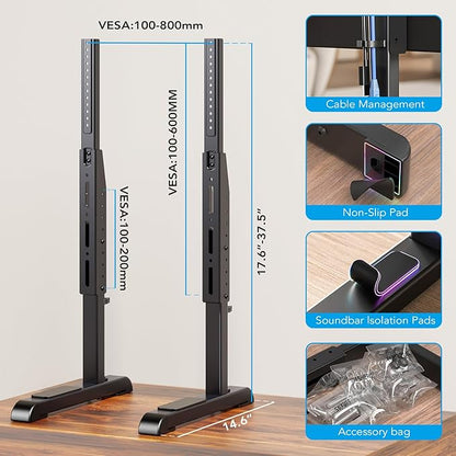 AX WABER Table Top TV Stand with Height Adjustable TV Legs Replacement for Most 37-86 Inch Flat Curved TVs,Steel TV Base Feet Holds up to 150 lbs with Cable Management, Max VESA 800x600mm Black