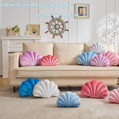 Shell Pillow，Seashell Decorative Pillow White Seashell Shaped Throw Pillows Decorative Coastal Throw Pillows Beachy Room Decor Cute Throw Pillows for Couch Bed Home Decor