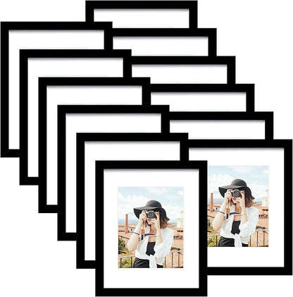 Picrit 9x12 Picture Frame Set of 12, Display 6x8 with Mat or 9x12 without Mat, Photo Frames for Wall Mounting or Table Top Display, Black