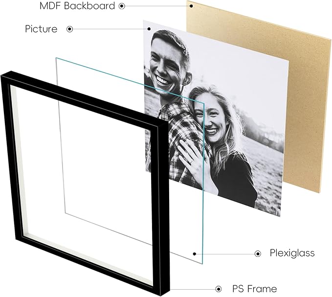 ArtbyHannah Photo Collage Frames for Wall, 8x8 Inch Square Picture Frame for Living Room or Staircase Decoration (Black, 9 Pack)
