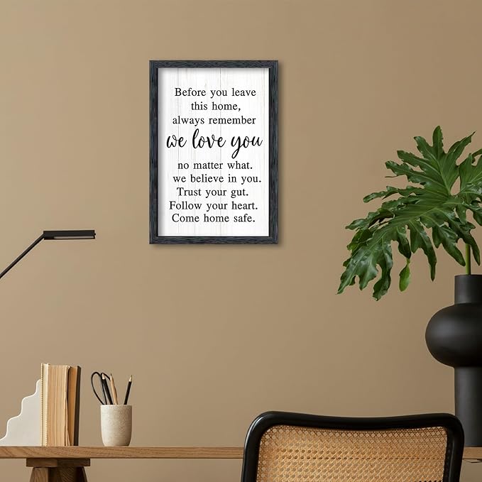 AuraPeak Before You Leave This Home Sign for We Love You Inspirational Quotes Laundry Room Living Room Wall Decor Family Entryway kitchen Wall Hanging Art (16"×10" Black)