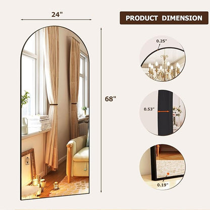 Easly Arched Full Length Mirror - 68" x 24" Large Floor Mirror Aluminum Frame Dressing Mirror with Stand for Bedroom/Living Room Wall Mounted
