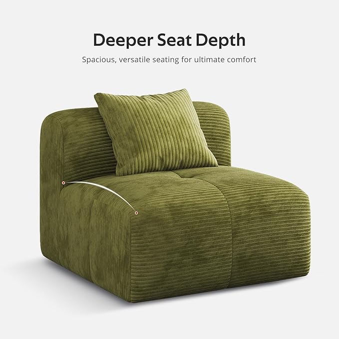 Modern L-Shaped Modular Sectional Sofa for Living Room，Oversized 3-Seater Couch with Deep Seat and Movable Ottoman – No Assembly,Comfortable Suede Fabric Boneless Sofa (Green)
