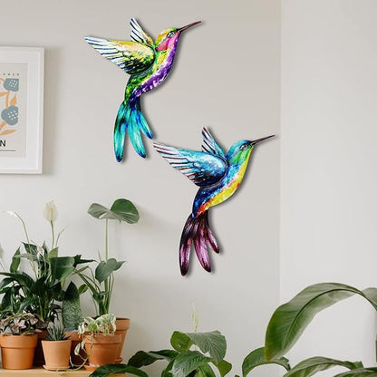 4 Pack Outdoor Garden Wall Art Decor Metal Hummingbird, 3D Colorful Garden Birds Sculpture, Metal Hand made Bird Wall Art Decorations for Fence Patio Balcony Living Room (purple)