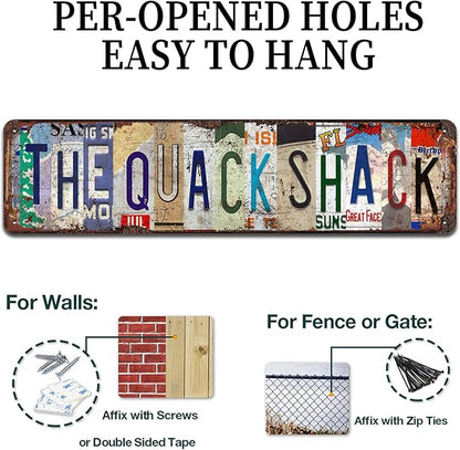 The Quack Shack Retro Metal Tin Sign - 16"x4" Duck Theme Vintage Wall Art for Home, Bar, Farmhouse, Office Décor