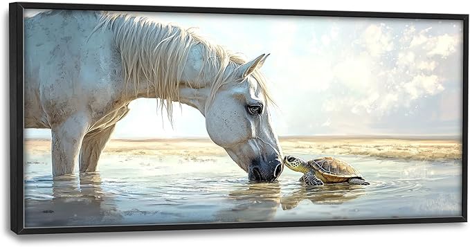 Ocean Beach Landscape Large Wall Art for Living Room Horse Framed Canvas Decor Coastal Sea Turtle Prints Painting Pictures Extra Large Seascape Artwork for Bedroom Bathroom Office Home Decor 30"x60"