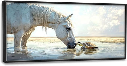 Ocean Beach Landscape Large Wall Art for Living Room Horse Framed Canvas Decor Coastal Sea Turtle Prints Painting Pictures Extra Large Seascape Artwork for Bedroom Bathroom Office Home Decor 30"x60"