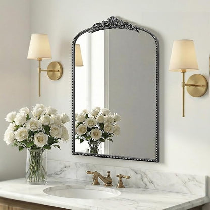 Micasso Vintage Wall Black Mirror: 24"x36" French Baroque Antique Mirror - Traditional Ornate Decorative Arched for Wall/Bathroom/Entryway/Fireplace/Hallway/Living Room - Home Decor for Bathroom