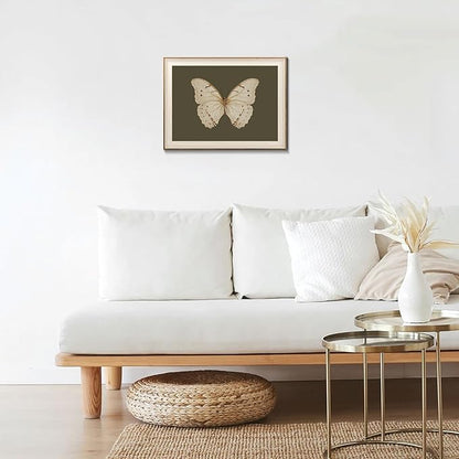 Uniro Vintage Framed Wall Art, Classical Butterfly Oil Paintings, Dark Moody Insect Canvas Prints Artwork with Antique Frame, Saige Green Wall Decor Pictures for Bedroom, Kitchen, Shelf, Bathroom Wall Decor, Cottagecore Room Decor - 12x16Inch