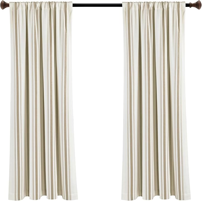 Lush Decor Farmhouse Stripe Yarn Dyed Eco-Friendly Recycled Cotton Window Curtain Panel Pair, 42" W x 63" L, Neutral - Classic Modern Rustic Charm - Eco Friendly Cotton Fabric