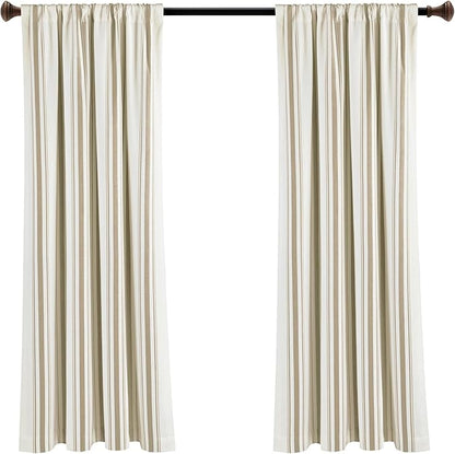 Lush Decor Farmhouse Stripe Yarn Dyed Eco-Friendly Recycled Cotton Window Curtain Panel Pair, 42" W x 63" L, Neutral - Classic Modern Rustic Charm - Eco Friendly Cotton Fabric