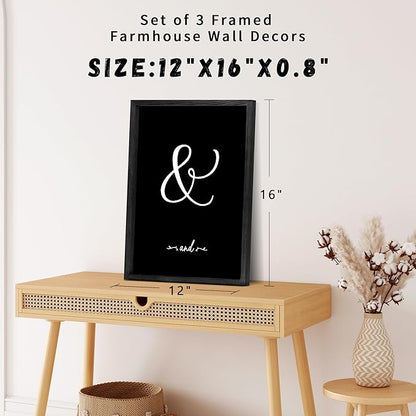Houmury Set of 3 Framed Wall Decor Farmhouse Wall Art You & Me Always and Forever Vintage Bedroom Wall Decors 12x16 (Black)
