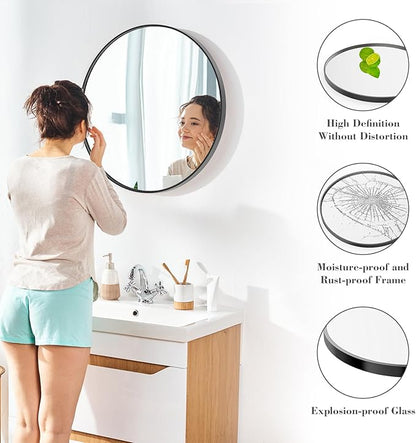 Sweetcrispy 36 Inch Round Wall Mirror with Tempered Glass, Bathroom Mirror Over Sink, Anti-Fog & Waterproof Round Mirror for Bathroom, Entryway, Bedroom, Shatterproof Design, Black