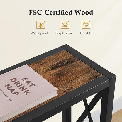 Gewudraw Console Table with Oulets and USB Ports, 55.1" Sofa Table Behind Couch, Industrial Long Skinny Stand for Hallway, Living Room, Bedroom, 6.5 Feet Power Cord, Rustic Brown
