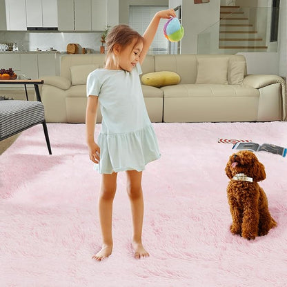 Ultra Soft Rug for Living Room, 8X10 Fluffy Shag Area Rug for Bedroom, Modern Shaggy Carpets Fuzzy Rug for Teens Dorm Nursery Home Decor Aesthetic, Upgrade Anti-Skid Durable, Pink