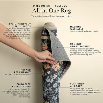 Washable Kitchen Rug Runners for Hallways: 2'x10' Entryway Rug with Non Slip Backing Low Pile Soft Indoor Long Floor Carpet Runners for Living Room Hallways Kitchen Bathroom Bedroom