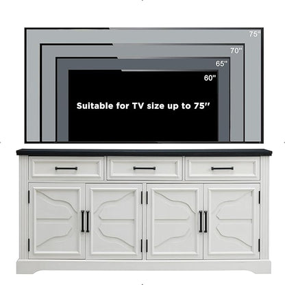 JXQTLINGMU TV Stand for TVs Up to 75", 66" Wide Entertainment Center with 4 Door & 3 Drawers, Media Console Table for Living Room, Off White