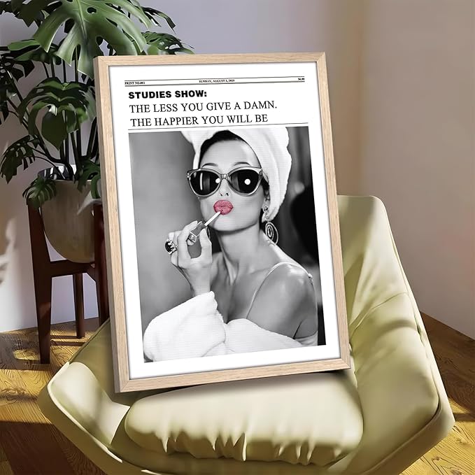 Vintage Black and White Trendy Newspaper Wall Art, Positive Headline Canvas Bedroom Wall Decor, Bathroom Poster Print Picture, Girly Apartment Dorm Room Decor Painting16x24 inch Light Wood Framed