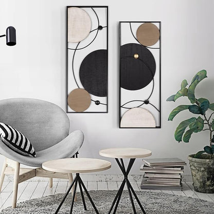 Oakrain 2 PCS Metal Wall Art - 35.4" X 14.1" Abstract Astronomy Wall Decor with Frame - Planet & Orbit Line Minimalist Wall Art Sculpture for Living Room, Office, Bedroom, Study