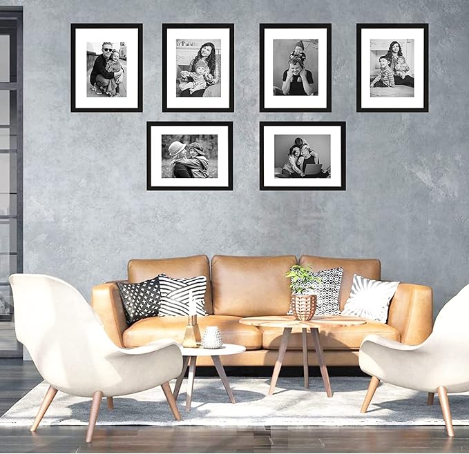 11x14 Picture Frame Rustic Black Wood Set of 6,Display Pictures 8x10 with Mat or 11x14 Without Mat,Multi Photo Frames Collage for Wall