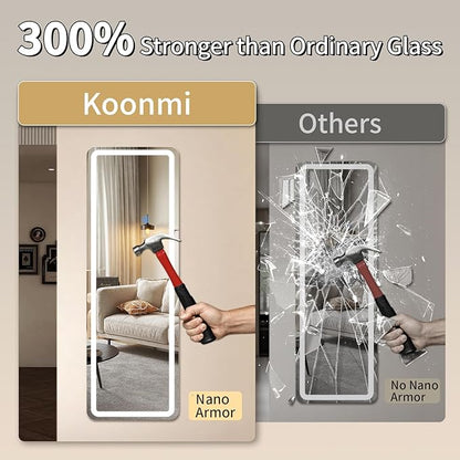 Koonmi Full Length Mirror with LED Lights, 65"x24" Lighted Mirror with Dimming & 3 Color Lighting, Big Mirror for Bedroom, Dressing Room, Rectangle,White