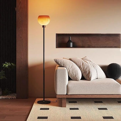 Bofea-Vintage Orange Floor Light,Bauhaus Style Mushroom Floor Lamp,Mid-Century Glass Tall Standing Lamp with Gradient Orange Glass Shade Modern Tall Lights for Living Room Bedroom Reading Lighting