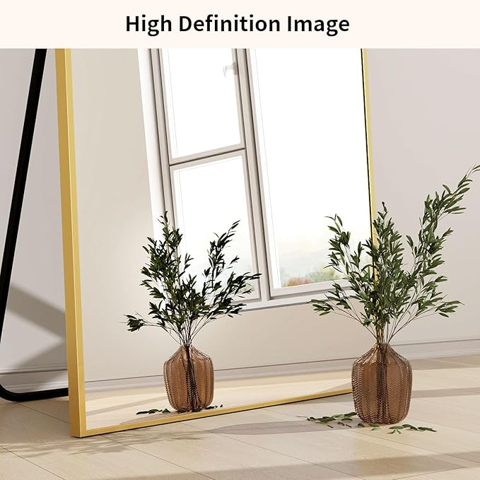 Easly Full Length Mirror with Stand 34"x76" Full Body Mirror Floor Mirror Standing Hanging or Leaning Wall, Wall Mirror with Stand Aluminum Alloy Frame for Living Room Bedroom Cloakroom,Gold