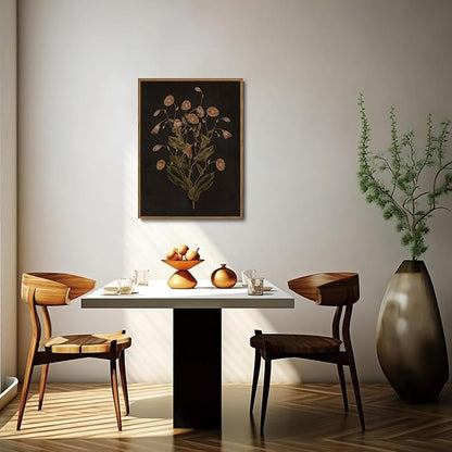 WALLZK Vintage Framed Wall Art Botanical Canvas Prints Painting Dark Moody Floral Wall Decor Retro Wildflower Pictures Artwork for Walls Living Room Bedroom Bathroom 16"x24"