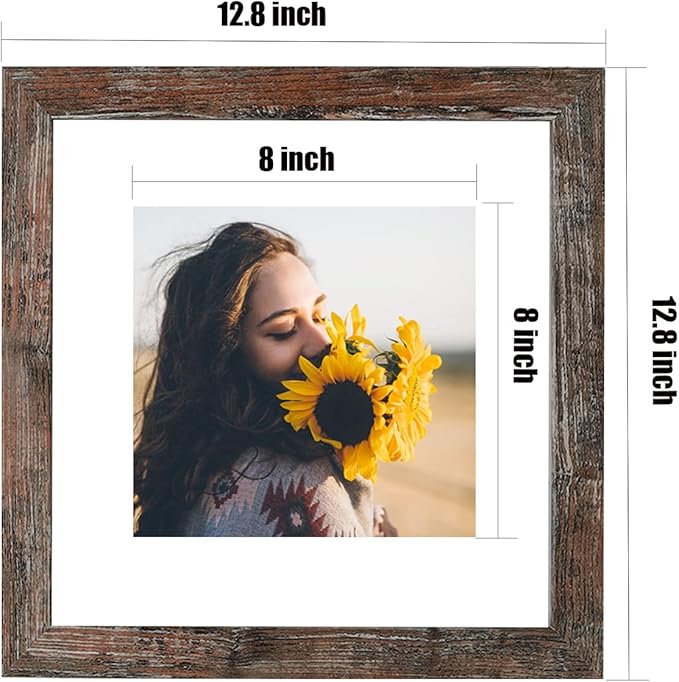 12x12 Picture Frame Rustic Brown Wood Set of 6,Display Square Pictures 8x8 with Mat or 12x12 Without Mat,Multi Photo Frames Collage for Wall - Gallery Wall Frame Set