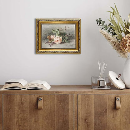 YD&YZY Gold Framed Vintage Wall Art Canvas Still Life Flower Pink Roses Farmhouse Print Art Retro Floral Wall Decor Rustic Cottagecor Painting Picture Print for Dining Room Bedroom 8x10 inch Small Framed