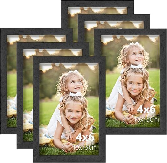 ATOBART 4x6 Black Wood Photo Frame,6 Pack Picture Frames Plexi Glass front Wall Hanging Gallery for Wall and Tabletop Display,set of 6