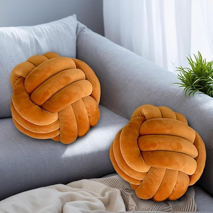 2 Pcs Knot Pillow Ball, Caramel Knotted Pillow Plush Ball Pillows, 8.7" Decorative Throw Pillows for Sofa Couch Aesthetic Home Decor