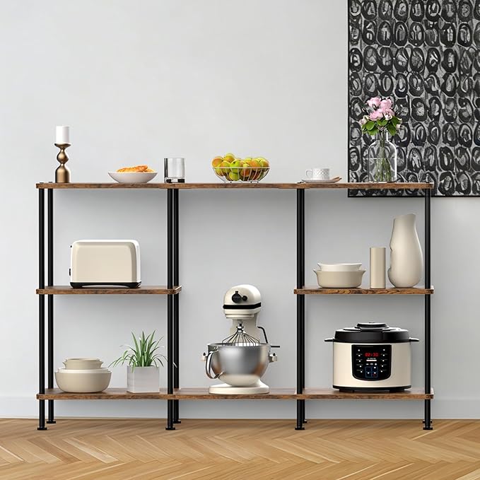 ETELI Tall TV Stand for 50 Inch TV Small Entertainment Center with Storage Shelf 3 Tier Television Stands Wood TV Console Cabinet Table for Living Room and Bedroom Brown
