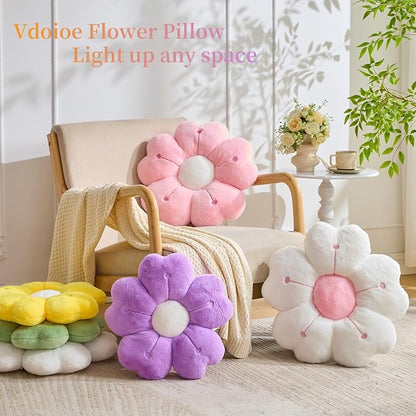 Flower Throw Pillow, Cute Daisy Cherry Blossom Flower Shaped Purple Throw Pillow 15.7In Purple Floor Cushion for Home Bedroom Sofa Chair Couch Decor