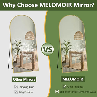 MELOMOIR Arched Full Length Mirror, 44"x72" Oversized Floor Mirror Freestanding, Large Full Body Mirror for Bedroom Living Room, Gold Mirror Full Length with Tempered Glass, Wall Mirror Full Length