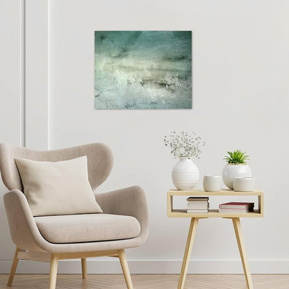 LB Green Abstract Wall Art Green Abstract Teal Abstract Minimalist Canvas Wall Art Modern Aesthetic Wall Decor for Bedroom Bathroom Living Room Framed Artwork Ready to Hang 16L x 20W