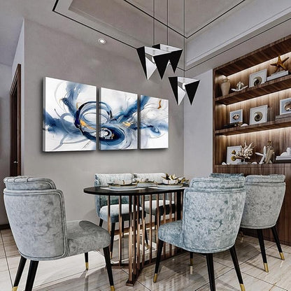 TTHYUEWS Abstract Wall Art For Living Room Canvas Wall Decor For Bedroom Office Decorations Minimalist Art Wall Pictures Blue Abstract Ink Wall Paintings Posters Modern Home Decor Artwork 3 Pieces
