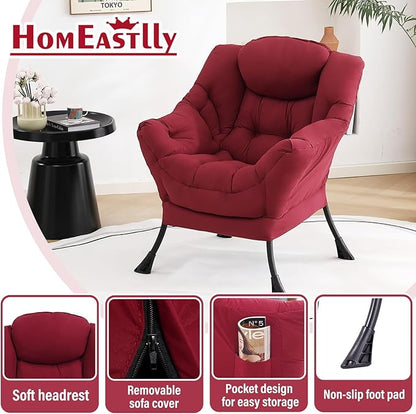 Lazy Chair, Large Accent Chair, Modern Comfy Armchair, Burgundy Chair for Living Room Bedroom Dorm Room Office Apartment Reading Relaxing Use