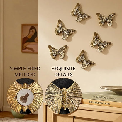 GUSFREUD 3D Butterfly Wall Decor Set – Resin Wall Decorations for Living Room, Bedroom, Garden, Yard, Outdoor and Gallery Walls - Antique Copper - Set of 6