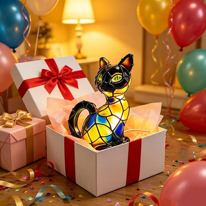 New Series Art Desk Lamp, Lamps for Night Stands, Stained Resin Cat Tabletop Light, Cute Pet Cats Themed Led Table Lamps, Creative Animals Table Lamp, Fun Gift for Cat Lovers (A)