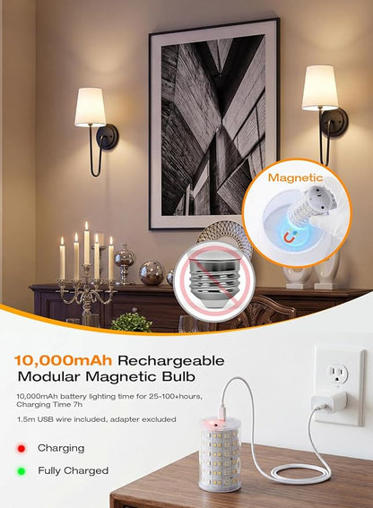 CLOUDY BAY 10000mAh Battery Operated Wall Sconces,Up to 100 Hours with Rechargeable RGB Dimmable Magnetic Bulb,Cordless Wall Lighting Fixtures with Remote for Bedroom,Black,2 Pack-15.4in