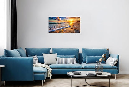 TutuBeer 1 Panel Beach Picture Beach Wall Art Blue Sea Sunset with Starfish Ocean Canvas Painting Sea Artwork for Walls Seascape the Pictures for Home Decor Wall Decor Ready to Hang 16x32inch