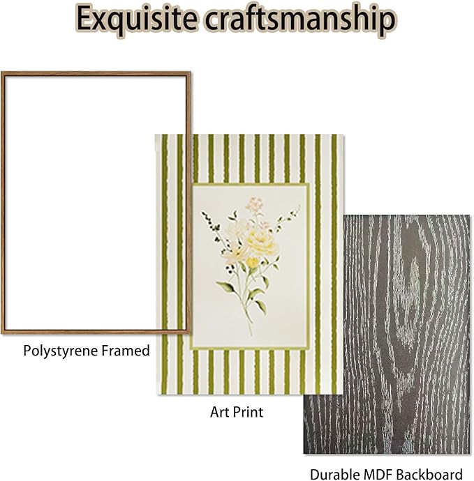 KISSFOX 3 Piece Floral Framed Wall Art Wildflower Canvas Wall Art Flower Pictures Wall Decor Boho Botanical Paintings Green Poster Prints For Girly Bedroom Living Room Bathroom