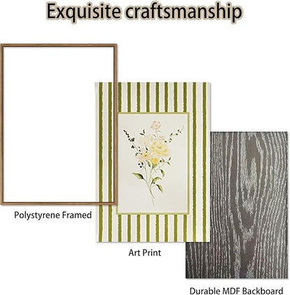 KISSFOX 3 Piece Floral Framed Wall Art Wildflower Canvas Wall Art Flower Pictures Wall Decor Boho Botanical Paintings Green Poster Prints For Girly Bedroom Living Room Bathroom