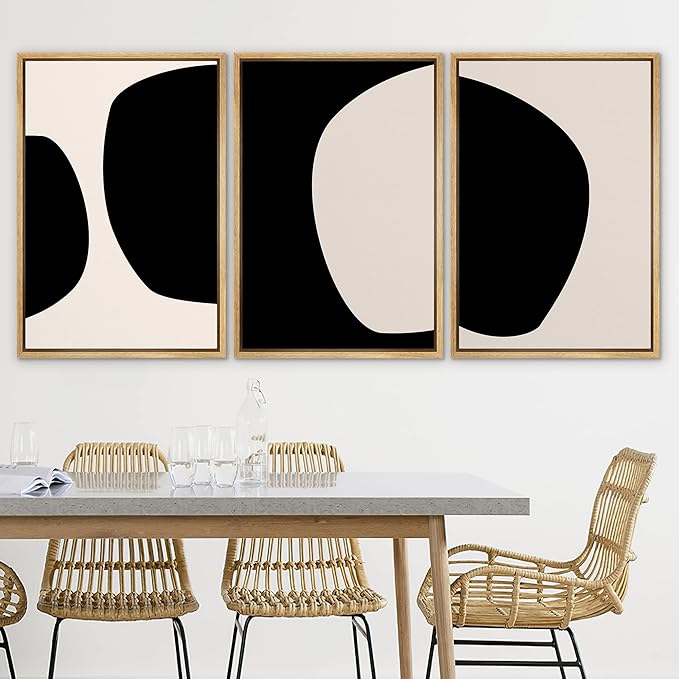 SIGNLEADER Framed Canvas Print Wall Art Negative Space Color Blocks Abstract Shapes Illustrations Modern Art Minimalist Edgy Black and White for Living Room, Bedroom, Office - 24"x36"x3 NATURAL