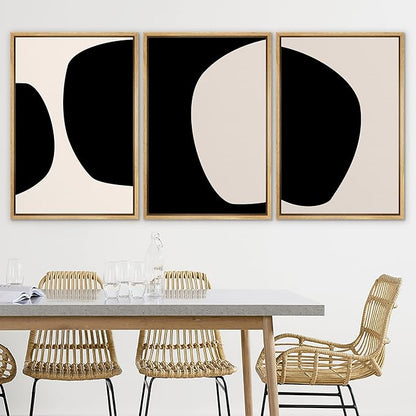 SIGNLEADER Framed Canvas Print Wall Art Negative Space Color Blocks Abstract Shapes Illustrations Modern Art Minimalist Edgy Black and White for Living Room, Bedroom, Office - 24"x36"x3 NATURAL